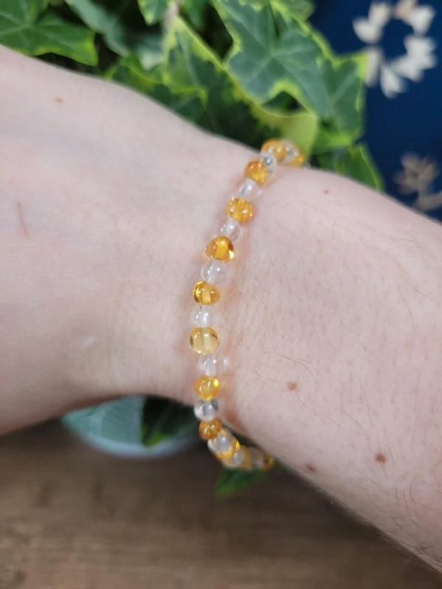 Ambre et Cristal de Roche - Bracelet &quot;Duo&quot;, perles de 4 mm