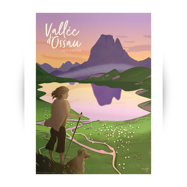 Affiche Lacs d&#039;Ayous Bergère, vallée d&#039;Ossau 30x40