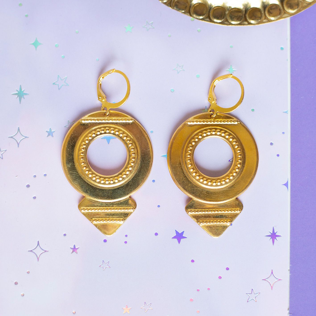 Boucles d'oreilles pendentifs style ethnique et Art Déco