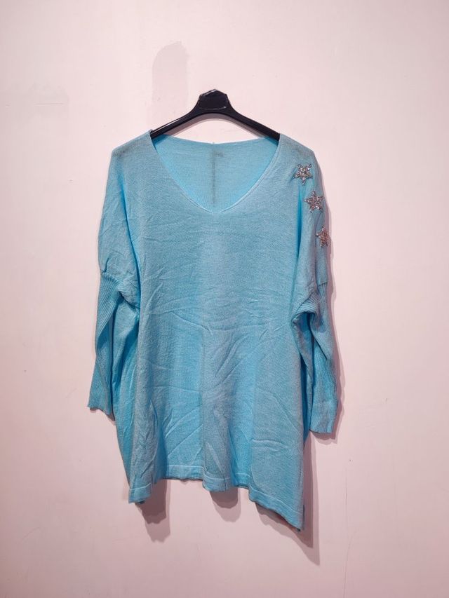Pull turquoise étoiles