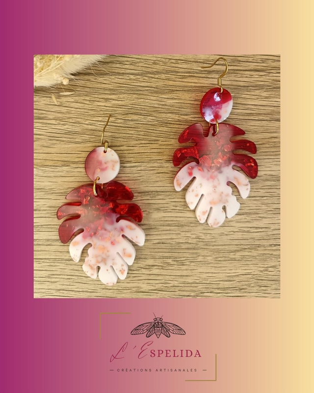 Monstera rouges, blanc laiteux et feuilles d'or rosé 