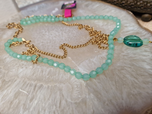 Collier Sautoir Doré Vert