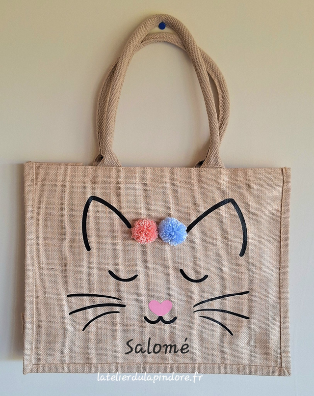 Sac en jute Chat personnalisable