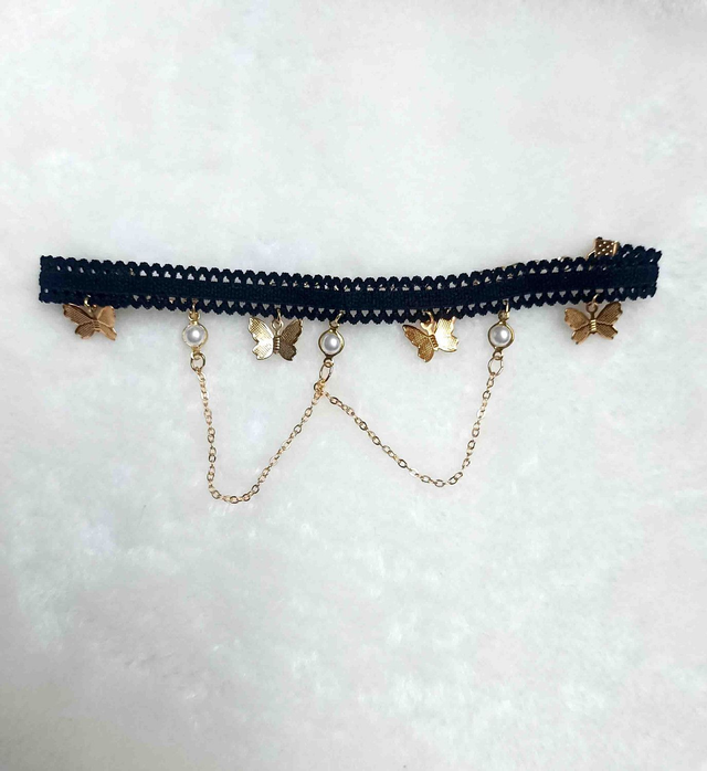 Bracelet de biceps dentelle, noire papillons dorés
