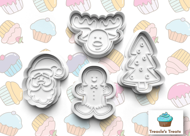 Christmas Theme Fondant/cookie stamps with cutters 488