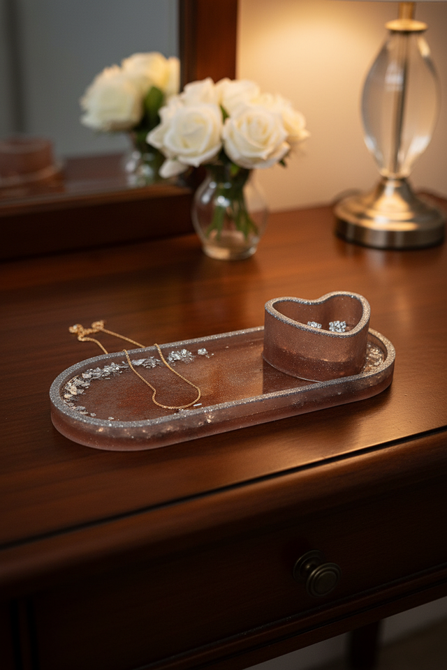 Plateau bijoux coeur - Nude argenté