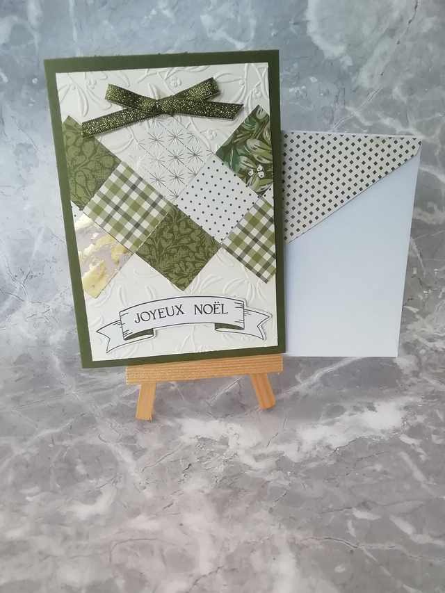 Carte de Noël  Fait Main Vert &amp; Beige Damier - Bannière Joyeux Noël