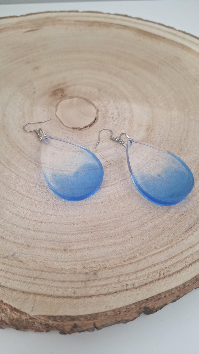 Boucles d&#039;oreilles maxi gouttes bleu/transparent 