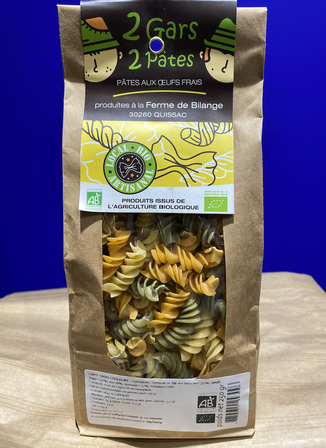 Pâtes aux oeufs frais torti 3 couleurs 250gr x1