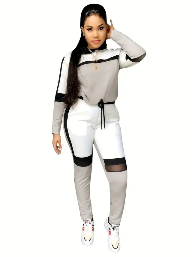 Women's Colorblock Mesh Stitching Two-piece Set