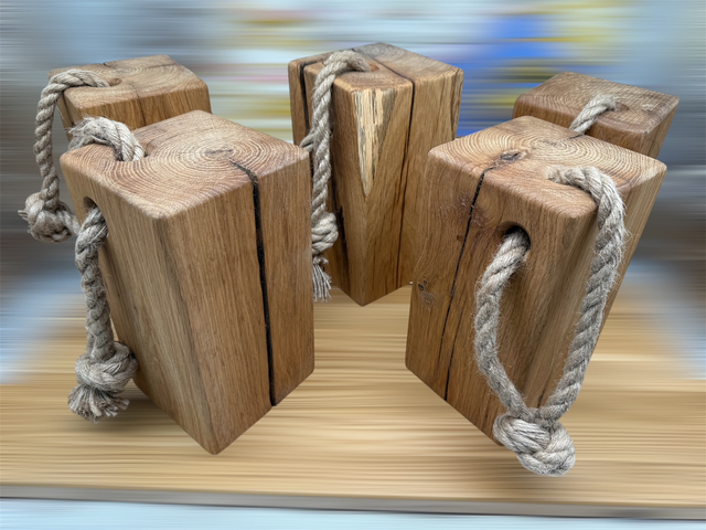Large Rustic oak door stops with rope handle 