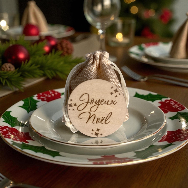 Magnet en bois &quot;Joyeux Noël&quot; et &quot;Bonne Année 2026&quot; – Cadeau invité &amp; déco de table festive