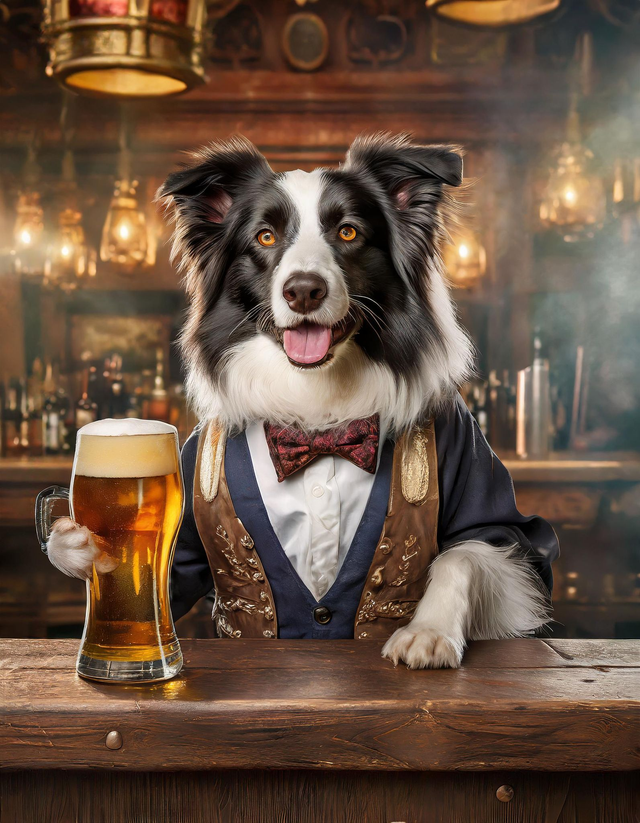 Collie at the Bar Framed Canvas