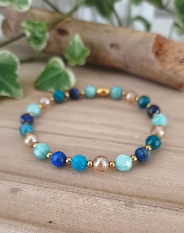 Bracelet "Émotive" Amazonite, Lapis lazuli et Apatite