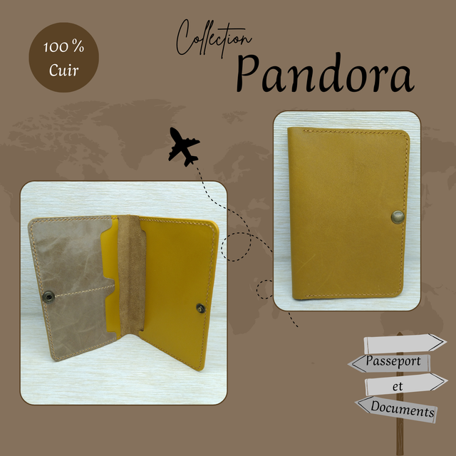PANDORA portefeuille en cuir Jaune moutarde