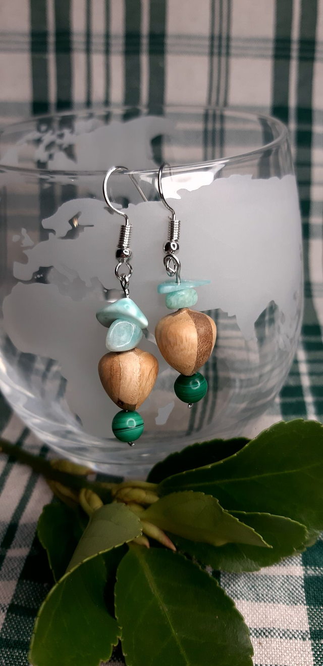 Boucles d'oreilles bois et pierre naturelles