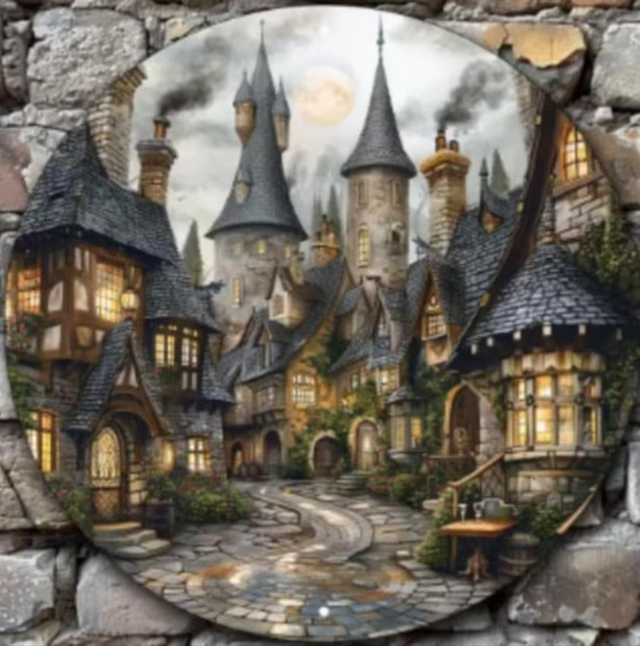 Vintage rond metalen bord Enchanted Wizarding World (20cm)