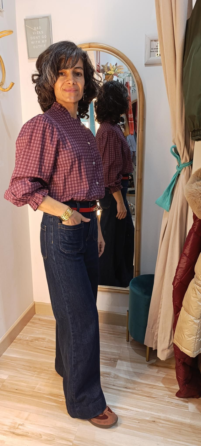 Camisa cuadros cuello volante