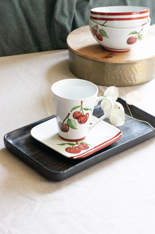 Ensemble café gourmand, cerises rouges, café frappé d'été, cadeau artisanal à personnaliser