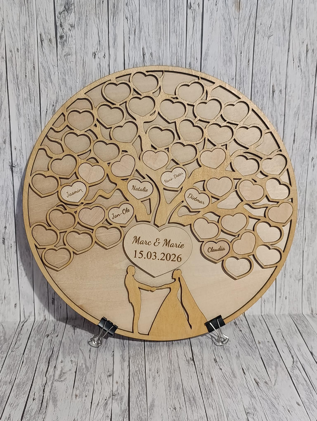 Elegantes, personalisiertes Gästebuch aus Holz im Baum-Design RUND