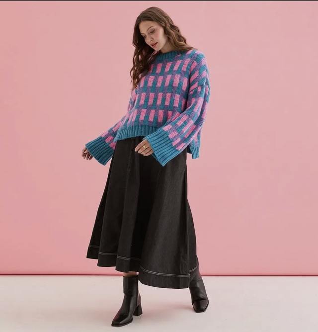 Cara and the sky Charlotte geometric pattern wide sleeve knit jumper