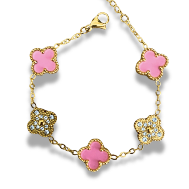Bracelet trefle rose et doré 