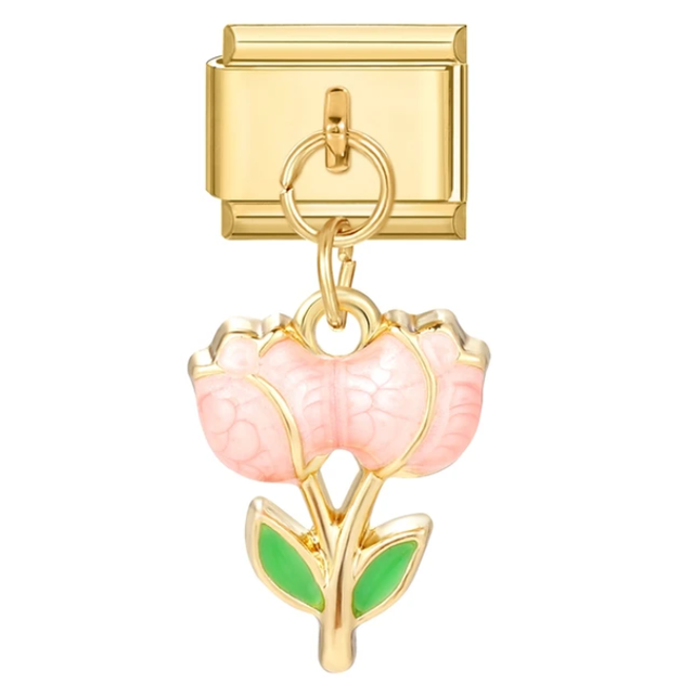 Charm Dorado con 2 tulipanes colgates