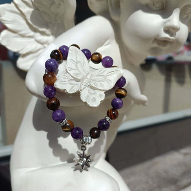 Bracelet Œil de Tigre &amp; Améthyste