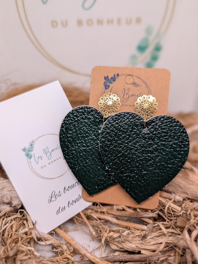 Boucles d'oreilles Maxi coeur ❤️ vert c113