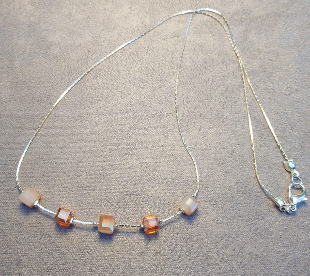 Amber &amp; Sand Opal Cube Necklace 