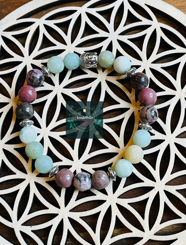 Bracelet Amazonite givrées et Rhodonite