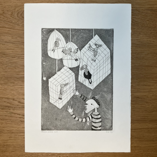 « L’homme aux oiseaux » - gravure sur cuivre 