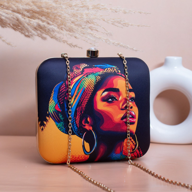 Black Woman Portrait Printed Clutch Bag- 7x6.5