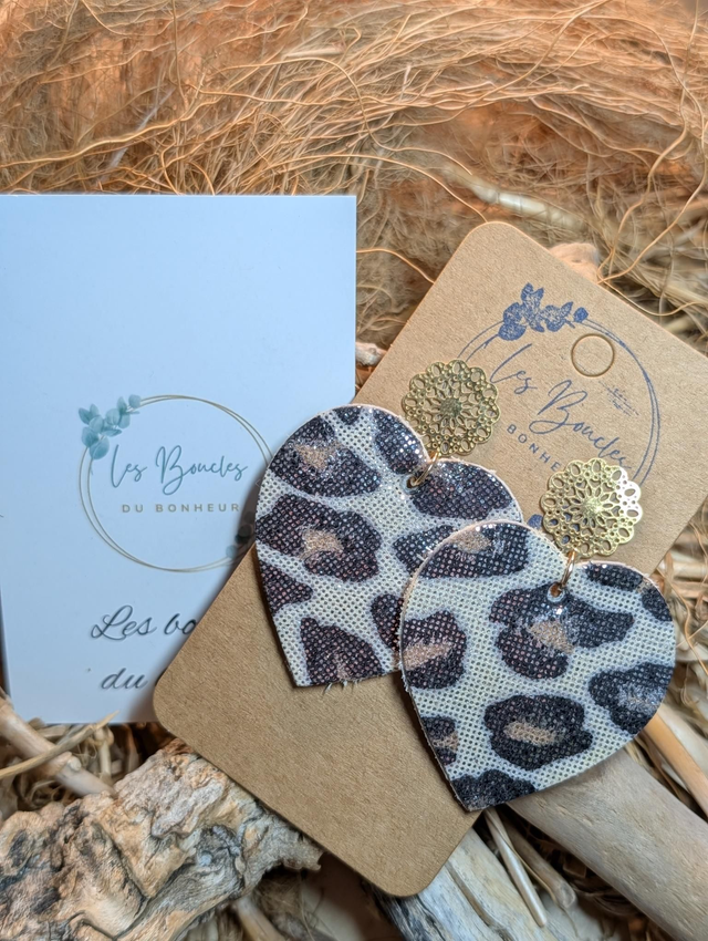 Boucles d'oreilles coeur ❤️ léopard c2008