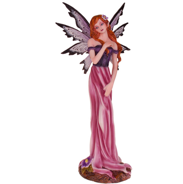 Fée moyenne - Élégante violet rose avec main sur la poitrine et fleur dans les cheveux