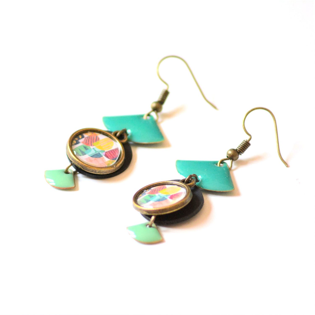 Boucles d&#039;Oreilles Upcyclées en Chambre à Air et Papier Recyclés - Géométriques 