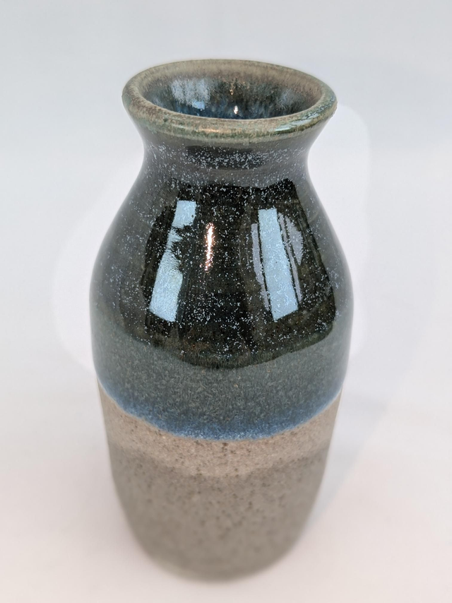Small green and light oatmeal bud vase