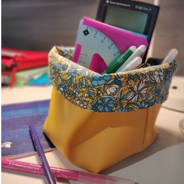 Panière vide poche Emma bleu et moutarde