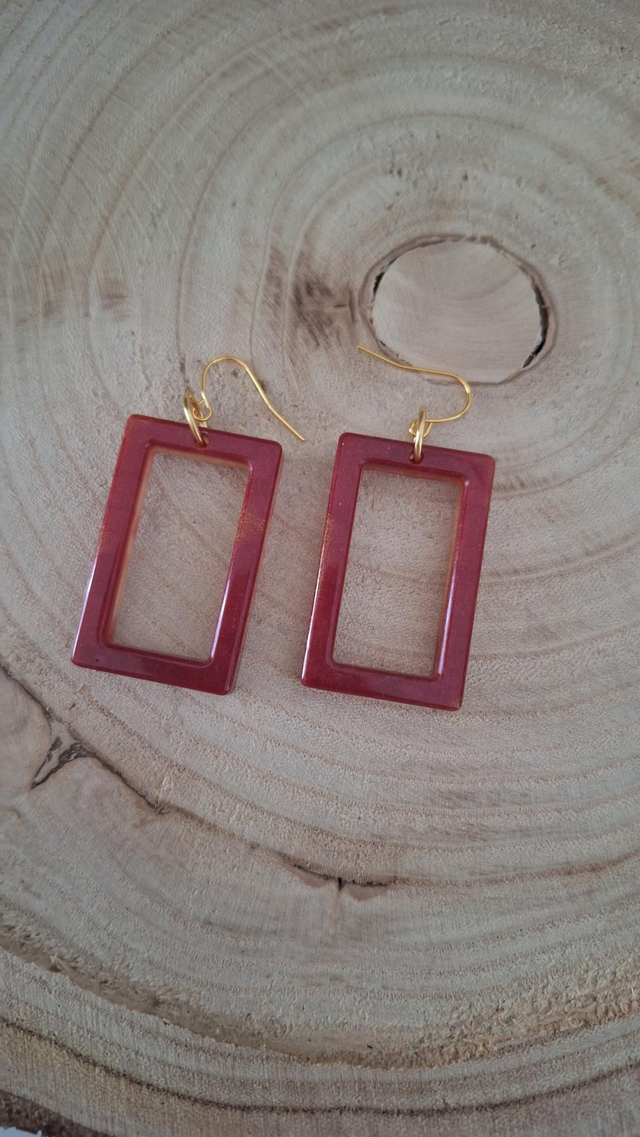 Boucles d&#039;oreilles rectangles bordeaux et dorés