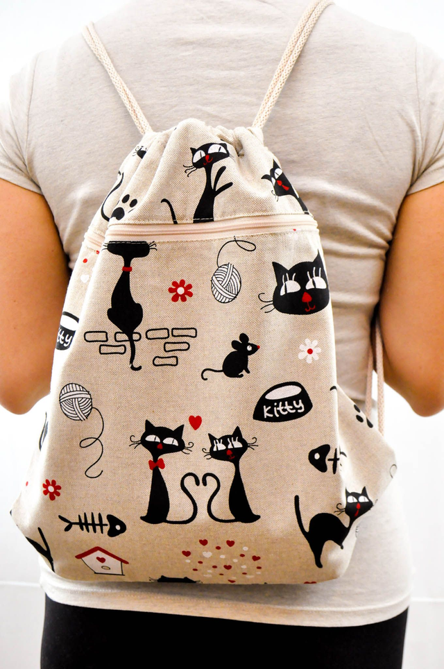 Sassy Black Cats Print Backpack