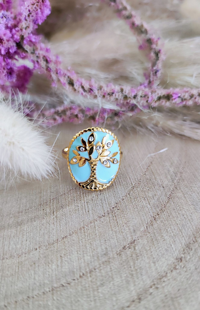 Bague Arbre de vie vert d'eau