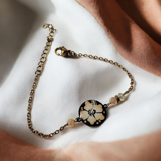 Bracelet dessiné Flora acier inoxydable beige