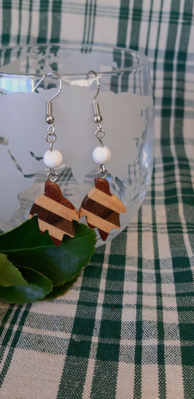 Boucles d'oreilles bois et pierres naturelles
