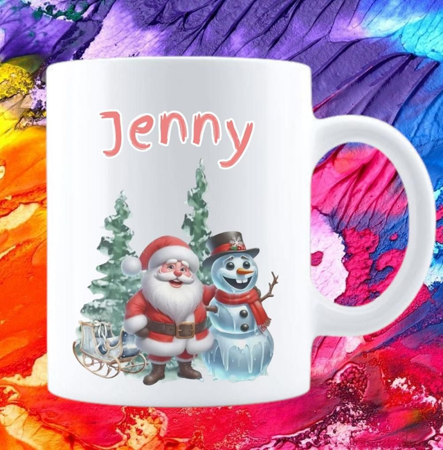 Weihnachtsmann mit Schlitten und Schneemann