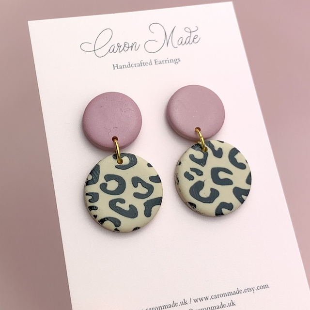 Blush pink animal print earrings