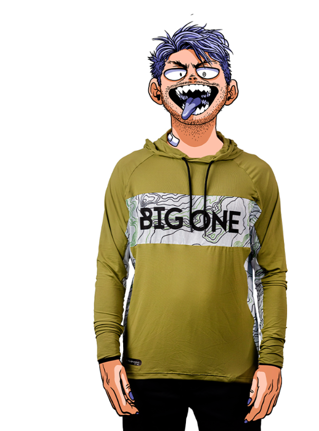 Big One UPF50+ Solar Protection Hoodie "Amazzonia" Green Bathymetric Plot