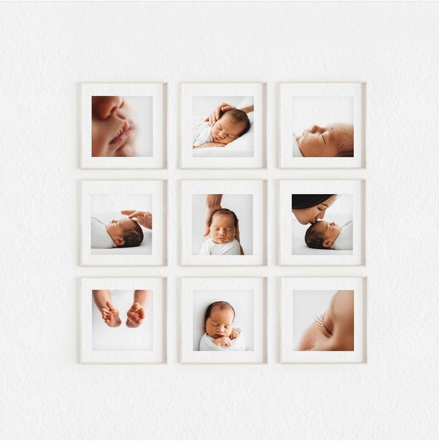 9 quadros 20x20cm com moldura branca e vidro 