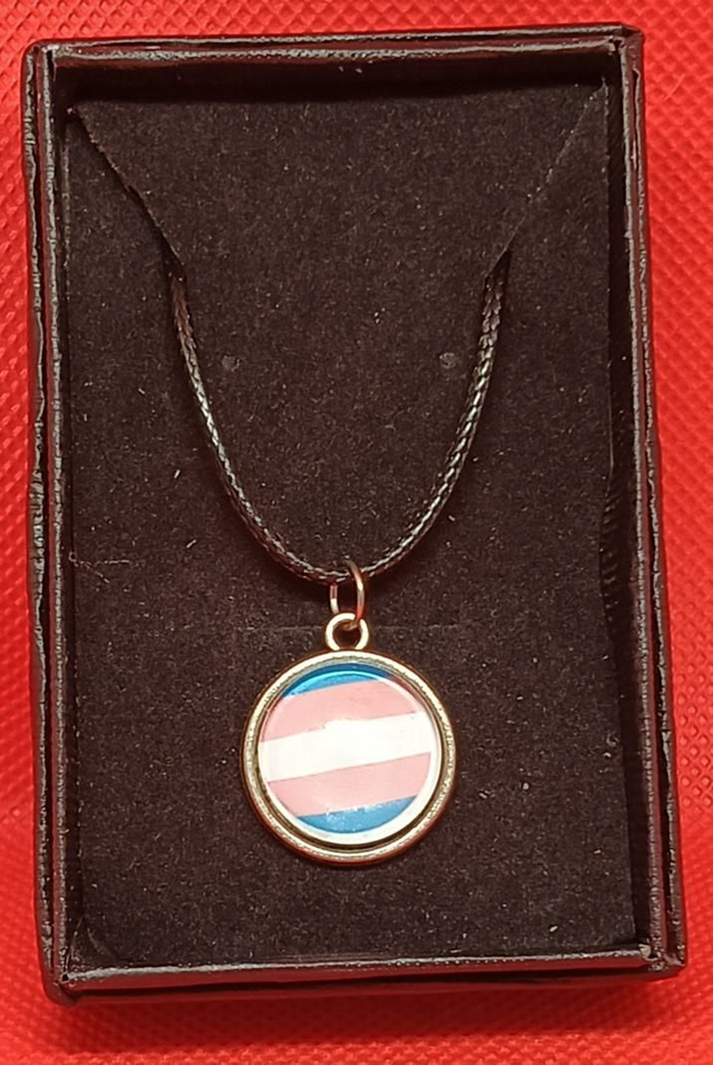 Transgender Flag Cabochon Pendant Necklace.