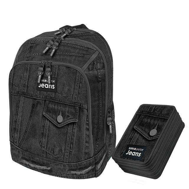 Schoolpack (zaino + Ast. 3cerniere) Black Jeans tintaUNITA