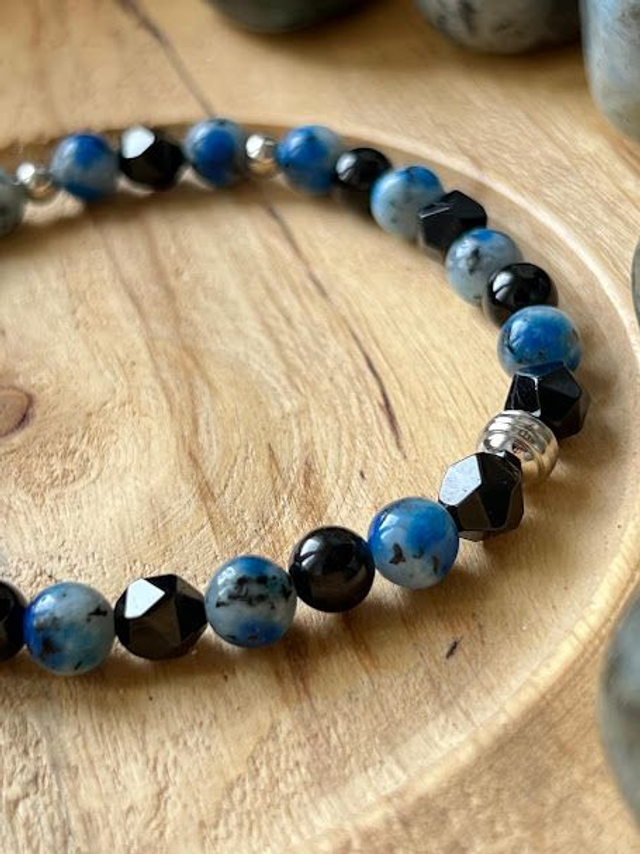 Bracelet Agate Noire, Tourmaline et Jaspe K2 - Perles de 6mm